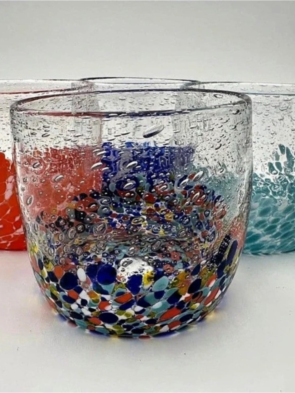 4 Anthropologie Multicolor Confetti Style Glass Tumblers